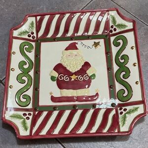 Festive Santa Holiday Plate - Red and Green